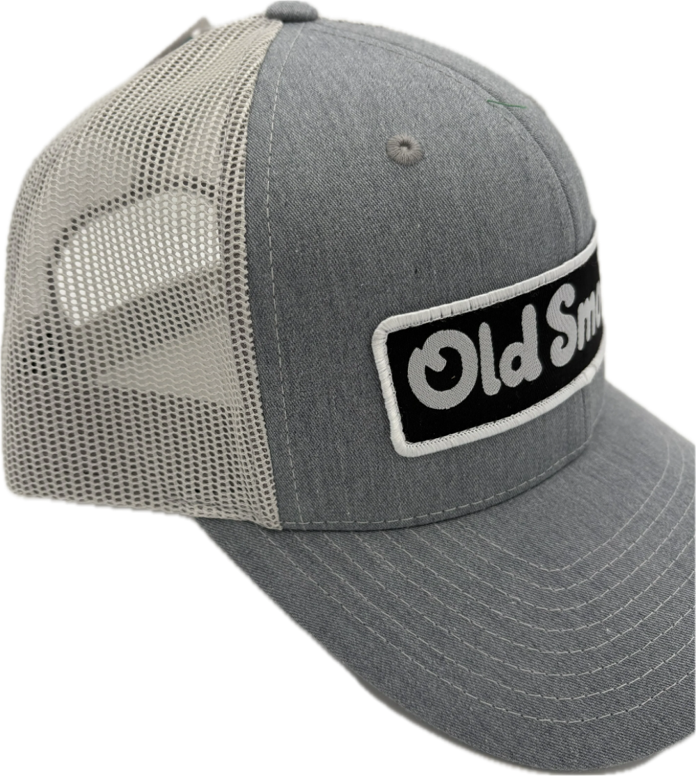 Gray mesh cap with Old Smith logo on a white background