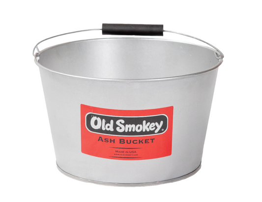 Metal ash bucket with Old Smokey logo on a white background