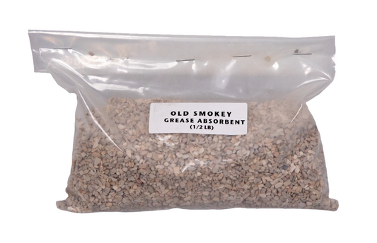 Bag of Old Smokey Grease Absorbent with a label on a white background