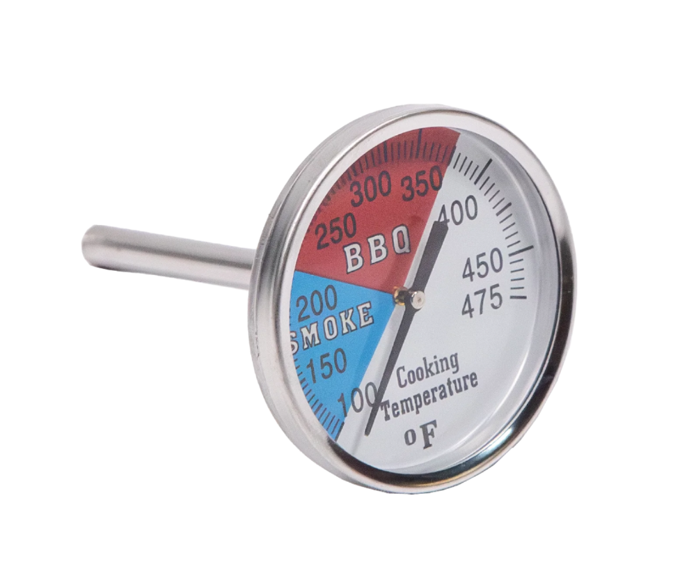 Barbecue thermometer with temperature markings on a white background