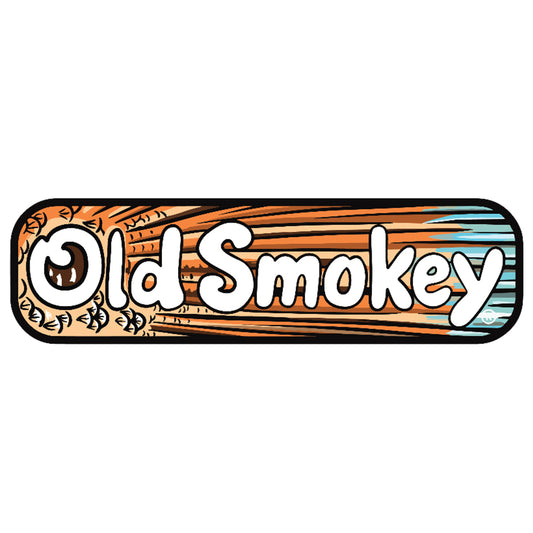Old Smokey logo with wooden texture background