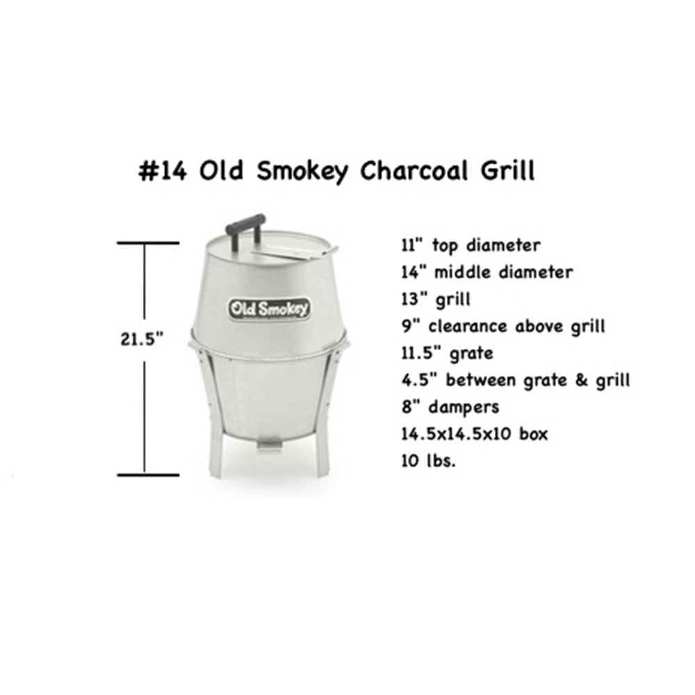 14" Old Smokey Charcoal Grill Dimensions