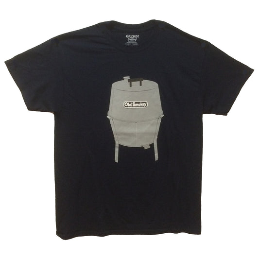 Grey Old Smokey Charcoal Grill on a navy shirt