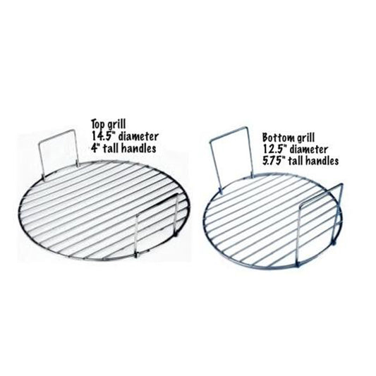 Illustration showing two replacement grills for an electric smoker. One is a top grill with a 14.