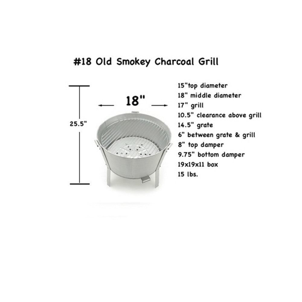 Dimensions of the #18 Old Smokey Charcoal Grill