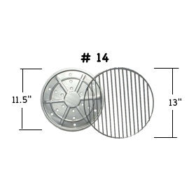 A combo pack of a bottom grate and a top grill for a charcoal grill, both circular and made of metal.