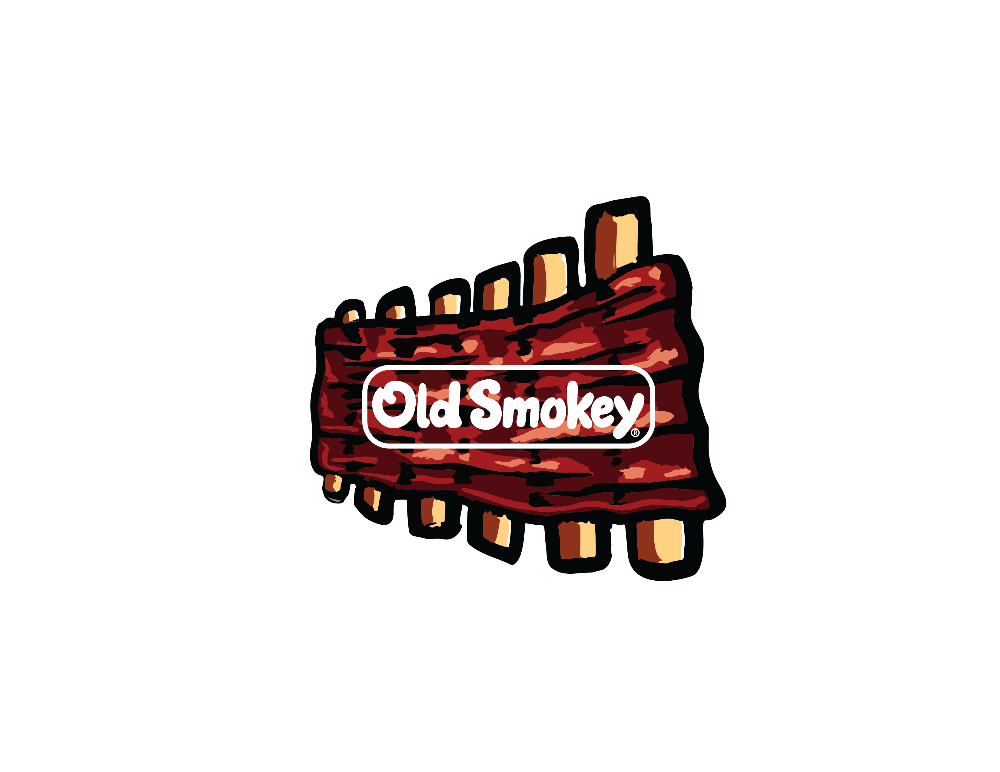 Logo of Old Smokey with a stylized image of ribs on a white background