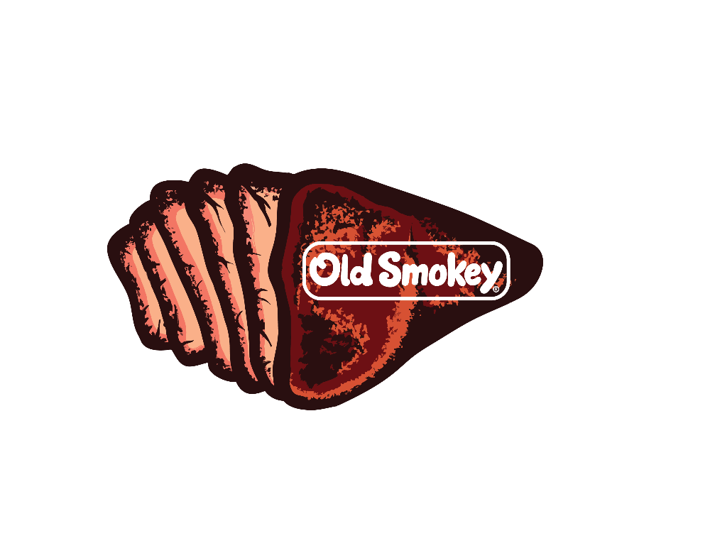 Logo of 'Old Smokey' with a stylized image of ribs on a white background