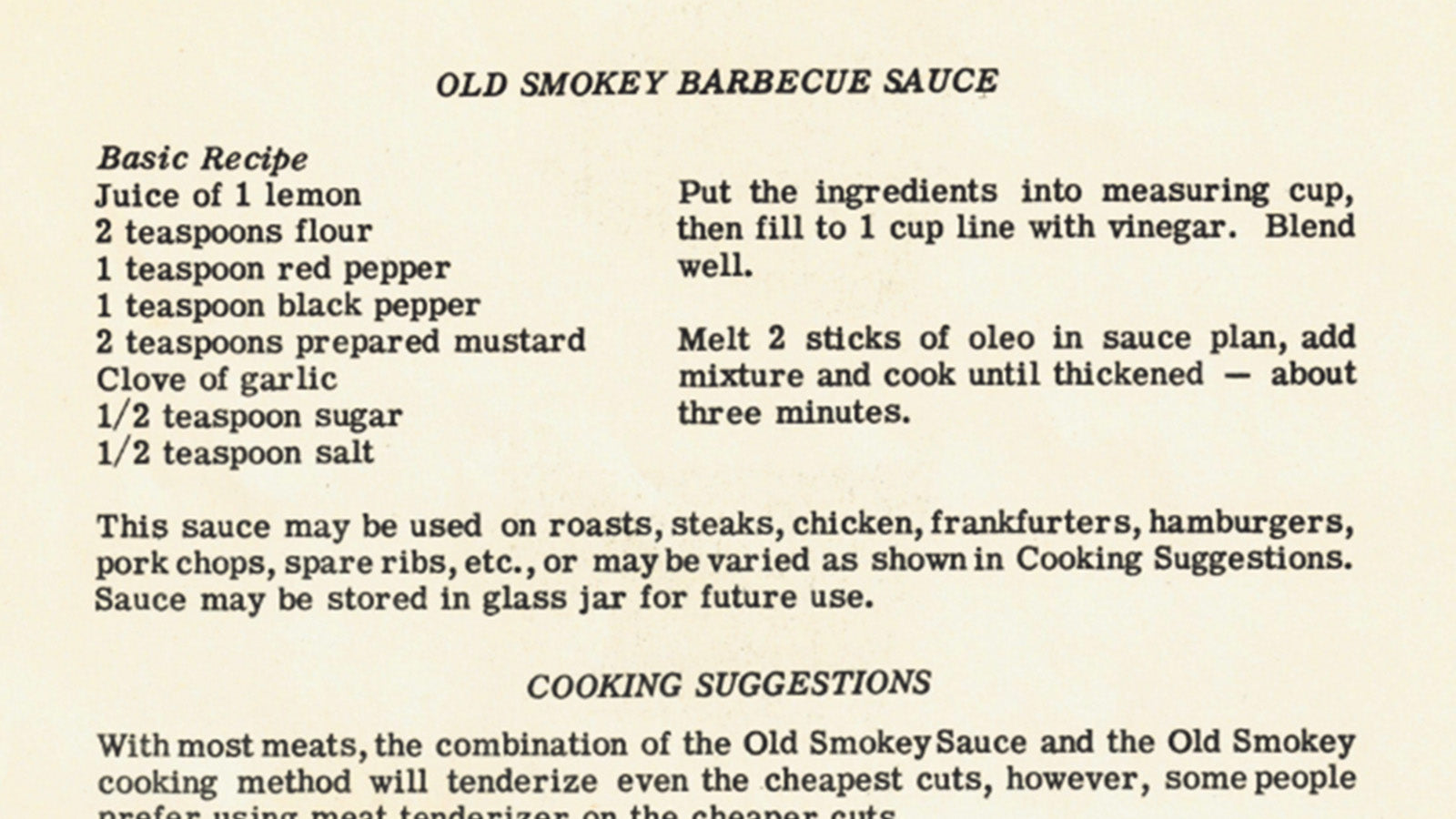 Vintage Old Smokey Barbeque Sauce recipe