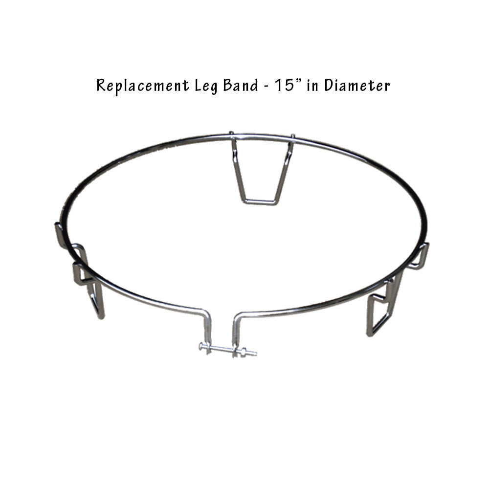 A silver-colored replacement leg band for an electric smoker, measuring 15 inches in diameter, displayed on a white background.